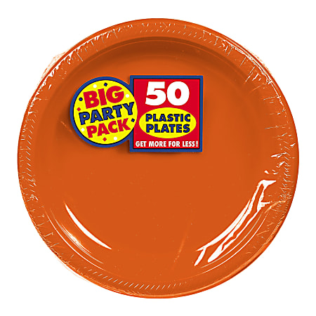 Amscan Plastic Dessert Plates, 7", Orange Peel, 50 Plates Per Big Party Pack, Set Of 2 Packs