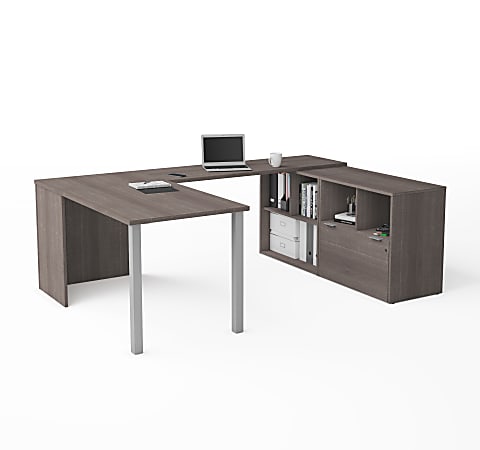 Bestar i3 Plus 61”W U-Shaped Executive Computer Desk, Bark Gray