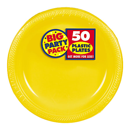 Amscan Plastic Dessert Plates, 7", Sunshine Yellow, 50 Plates Per Big Party Pack, Set Of 2 Packs