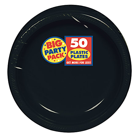 Amscan Plastic Dessert Plates, 7", Jet Black, 50
