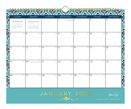 Blue Sky Monthly Wall Calendar 15 x 12 Sullana January To December 2020