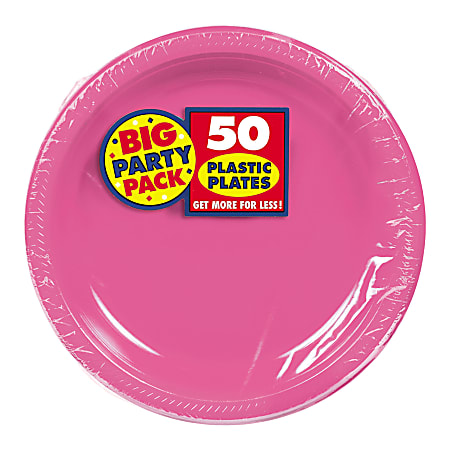 Amscan Plastic Dessert Plates, 7", Bright Pink, 50