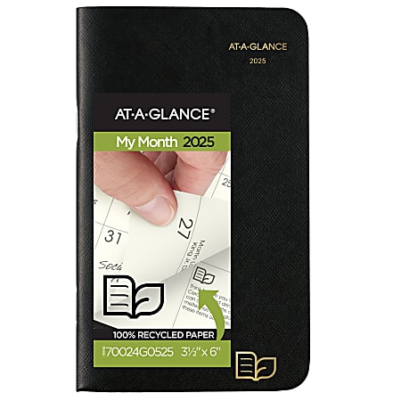 2025-2026 AT-A-GLANCE® Recycled 2-Year Monthly Planner, 3-1/2" x 6", 100% Recycled, Black, January To December, 70024G05