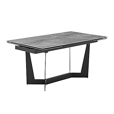 Eurostyle Mateo Steel Rectangular Extension Table, 30"H x 95"W x 35-1/2"D, Matte Black/Marble