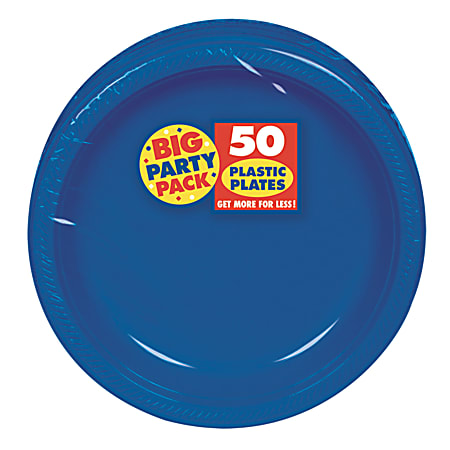 Amscan Plastic Dessert Plates, 7", Royal Blue, 50