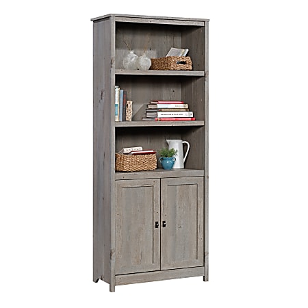 Sauder cottage road library with doors soft white top