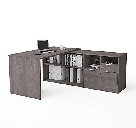 Bestar i3 Plus 72”W L-Shaped Corner Desk, Bark Gray