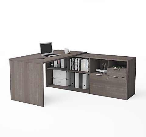 Bestar i3 Plus 72 W L Shaped Corner Desk Bark Gray Office Depot