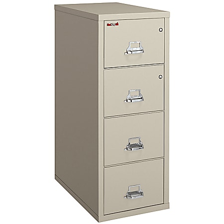 FireKing® UL 1-Hour 31-5/8"D Vertical 4-Drawer Legal-Size Fireproof File Cabinet, Metal, Parchment, White Glove Delivery