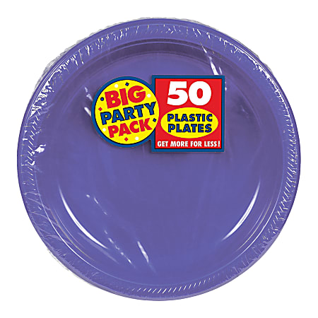 Amscan Plastic Dessert Plates, 7", Purple, 50 Plates Per Big Party Pack, Set Of 2 Packs