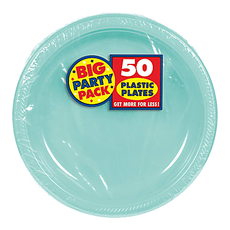 Amscan Plastic Dessert Plates, 7", Robin&#x27;s Egg Blue,