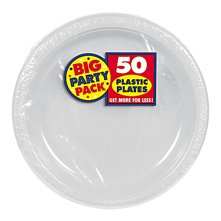 Amscan Plastic Dessert Plates, 7", Silver, 50 Plates Per Big Party Pack, Set Of 2 Packs