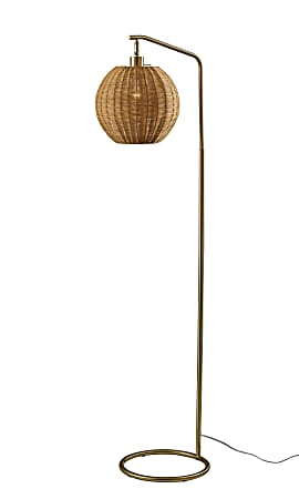 Adesso Maeve Floor Lamp, Antique Brass/Brown Rattan Shade