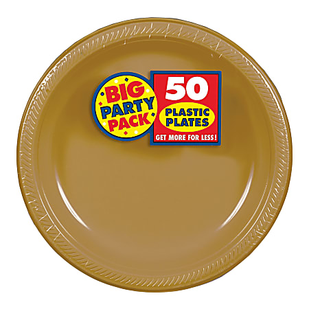 Amscan Plastic Dessert Plates, 7", Gold, 50 Plates Per Big Party Pack, Set Of 2 Packs