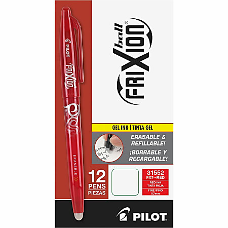 Pilot® FriXion® Ball Erasable Gel Pens, Pack Of 12, Fine Point, 0.7 mm, Red Barrel, Red Ink