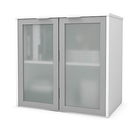 Bestar i3 Plus 31"W Hutch With Frosted Glass Doors, White