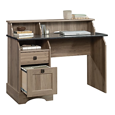 Sauder Harbor View Computer Desk with Hutch in Salt Oak