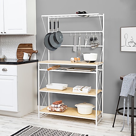 Honey Can Do White/Oak Kitchen Baker’s Rack, 65”H x 15”W x 38”D, White/Oak