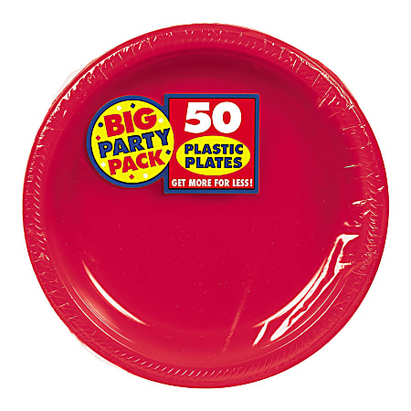 Amscan Plastic Dessert Plates, 7", Apple Red, 50 Plates Per Big Party Pack, Set Of 2 Packs