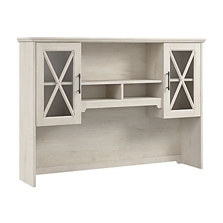 Bush Furniture Lennox 60"W Farmhouse Hutch For Desk And Buffet Cabinet, Linen White Oak, Standard Delivery