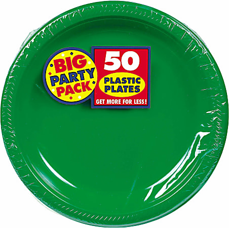 Amscan Plastic Plates, 10-1/4", Festive Green, 50 Plates Per Big Party Pack, Set Of 2 Packs