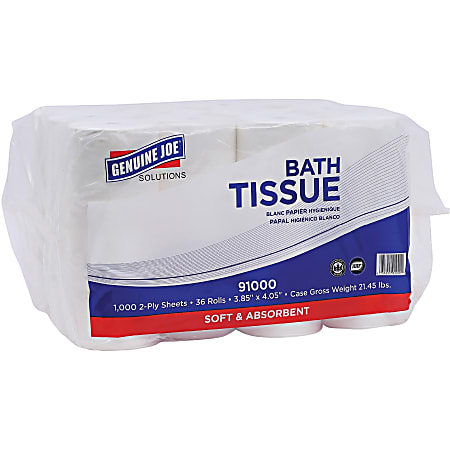 Genuine Joe Solutions Double Capacity Bath Tissue - 2 Ply - 1000 Sheets/Roll - White - Embossed - For Bathroom - 2016 / Pallet Genuine Joe Solutions Double Capacity Bath Tissue - 2 Ply - 1000 Sheets/Roll - White - Embossed - For Bathroom - 2016 / Pallet