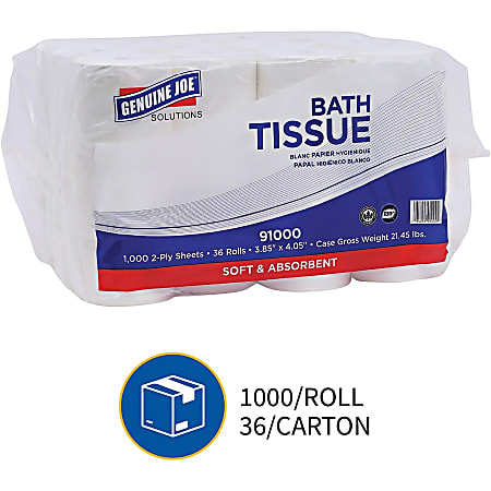 Genuine Joe Solutions Double Capacity Bath Tissue - 2 Ply - 1000 Sheets/Roll - White - Embossed - For Bathroom - 2016 / Pallet Genuine Joe Solutions Double Capacity Bath Tissue - 2 Ply - 1000 Sheets/Roll - White - Embossed - For Bathroom - 2016 / Pallet
