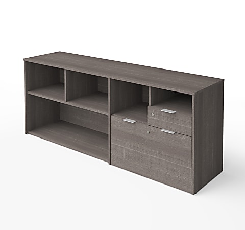 Bestar i3 Plus 72”W Computer Desk Credenza With 2 Drawers, Bark Gray