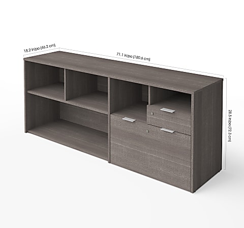 Bestar i3 Plus 72 W Computer Desk Credenza With 2 Drawers Bark Gray ...