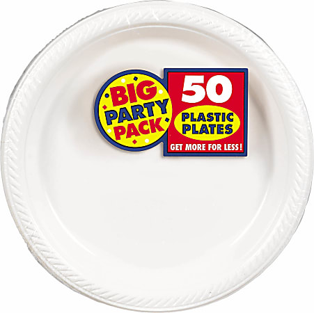 Amscan Plastic Plates, 10-1/4", Frosty White, 50 Plates Per Big Party Pack, Set Of 2 Packs