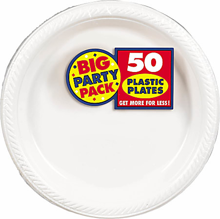 Amscan Plastic Plates, 10-1/4", Frosty White, 50 Plates