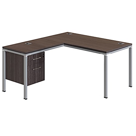 Boss Office Products Simple System Workstation L-Desk with Return & Pedestal, 29-1/2”H x 48”W x 59-7/16”D, Driftwood
