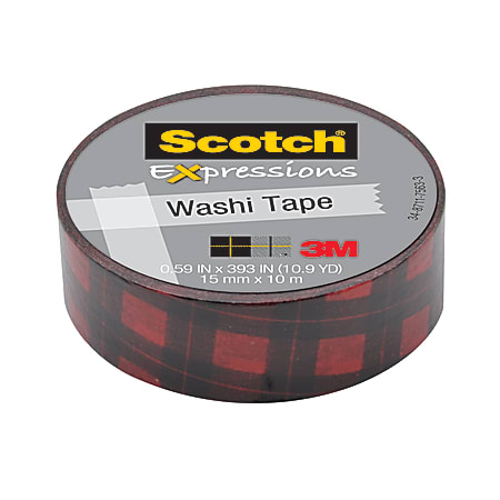 Scotch® Expressions Washi Tape, 5/8" x 393", Red Buffalo Plaid