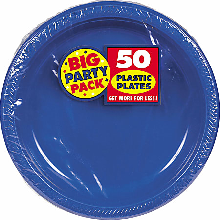 Amscan Plastic Plates, 10-1/4", Royal Blue, 50 Plates