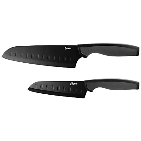 Oster Slice Craft 2-Piece Stainless Steel Santoku Knife Set, Black