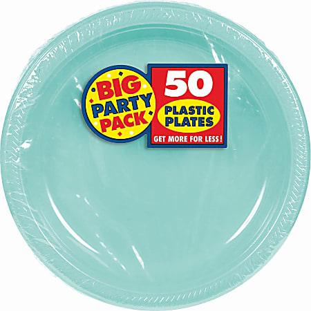 Amscan Plastic Plates, 10-1/4", Robin&#x27;s Egg Blue, 50