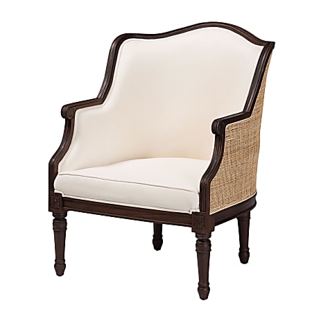bali & pari Ornella Traditional French Fabric and Wood Accent Chair, Beige/Dark Brown