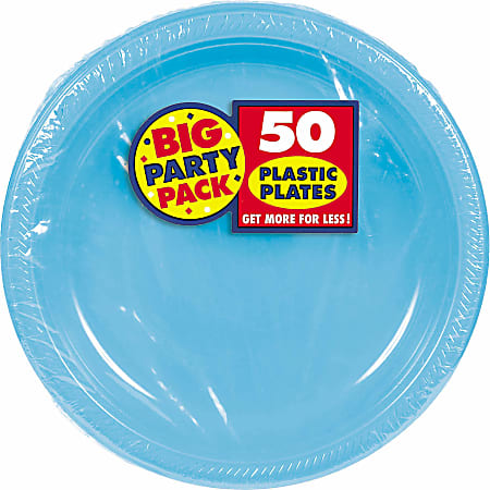 Amscan Plastic Plates, 10-1/4", Caribbean Blue, 50 Plates
