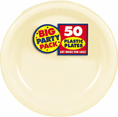 Amscan Plastic Plates, 10-1/4", Vanilla Crème, 50 Plates Per Big Party Pack, Set Of 2 Packs