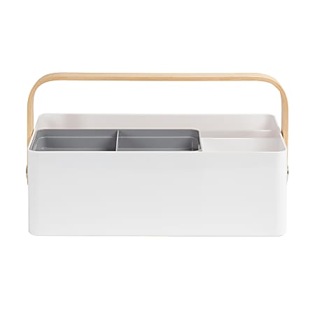 Mod Caddy Desktop Organizer - White with Natural Wood Handle