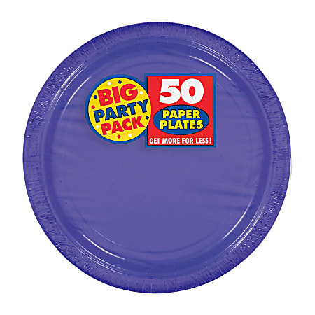 Amscan Big Party Pack 7" Round Paper Plates, Purple, 50 Plates Per Pack, Set Of 2 Packs