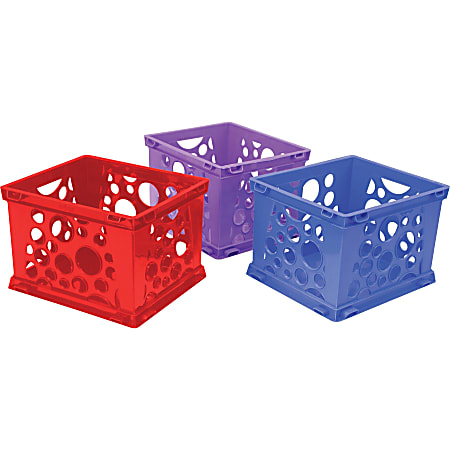 Storex Premium Storage Crate, Medium Size, 10 1/2" x 14 3/10 x 17 3/10", Assorted Bright, Carton Of 3