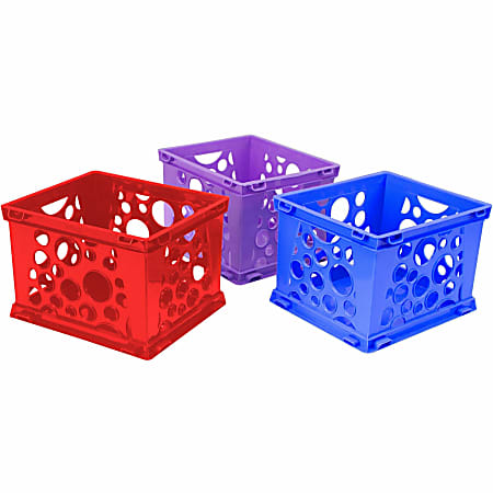 Storex Stackable Storage Crates Medium Size 11 210 x 14 310 x 17 310  Assorted Colors Set Of 3 - Office Depot