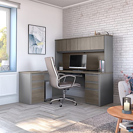 Bestar Prestige 72 W Modern L Shaped Corner Desk With 2 Pedestals