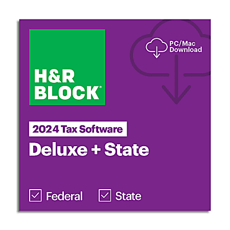 H&R Block Deluxe + State Tax Software 2024, 1-YR, Mac & Windows, Download