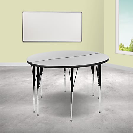 Flash Furniture Circle Wave Flexible Thermal Laminate 2-Piece Activity Table Set With Standard Height-Adjustable Legs, 30-1/4"H x 47-1/2"W x 24"D, Gray