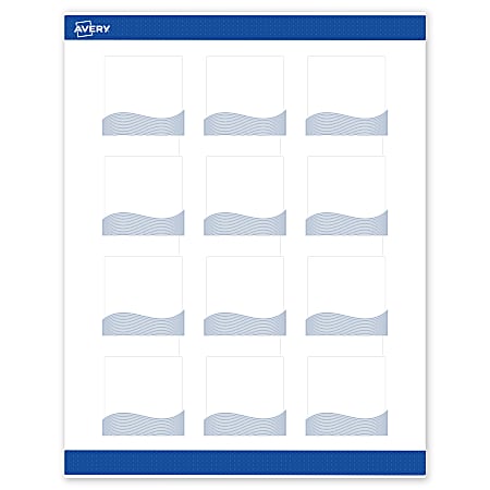 Avery® Printable Labels With Sure Feed® Technology, S00-ETW, Square, 2" x 2", Matte White With Preprinted Blue Waves Design, Pack Of 120