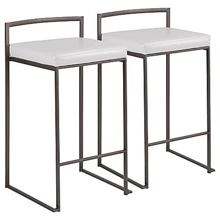 LumiSource Fuji Stacker Counter Stools, White Seat/Antique Frame, Set of 2 Stools, B26FUJIANW2