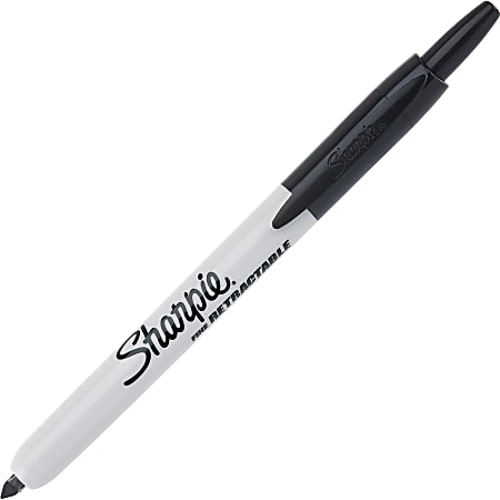 Sharpie Fine Point Retractable Marker, White/Black Barrel, Black Ink