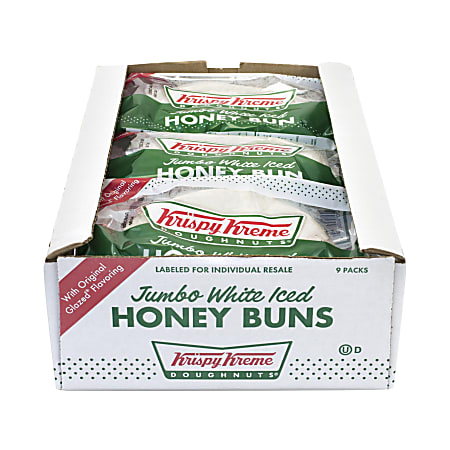 Krispy Kreme Jumbo White Iced Honey Buns 5 Oz Pack Of 9 Buns - Office Depot